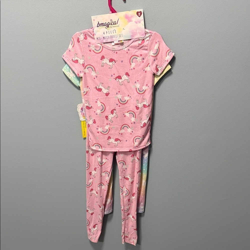 4 pc Magic Kids Pink Rainbow Unicorn Pajama Set